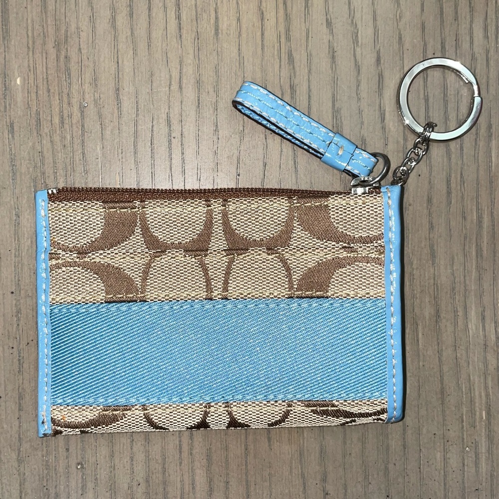 Coach Signature Blue Stripe Change-Purse Keychain